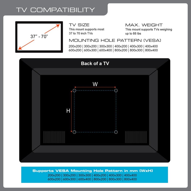 QualGear QG-TM-002-BLK 37-Inch to 70-Inch Universal Ultra Slim Low Profile Fixed Wall Mount LED TVs, Black - Image 4